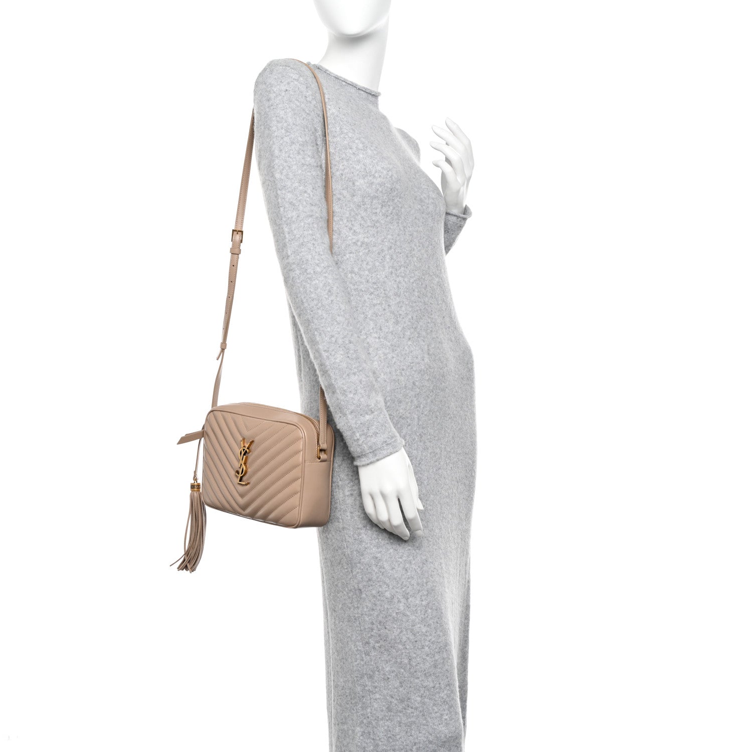Saint Laurent Calfskin Matelasse Monogram Lou Camera Bag Dark Beige 3 of 10