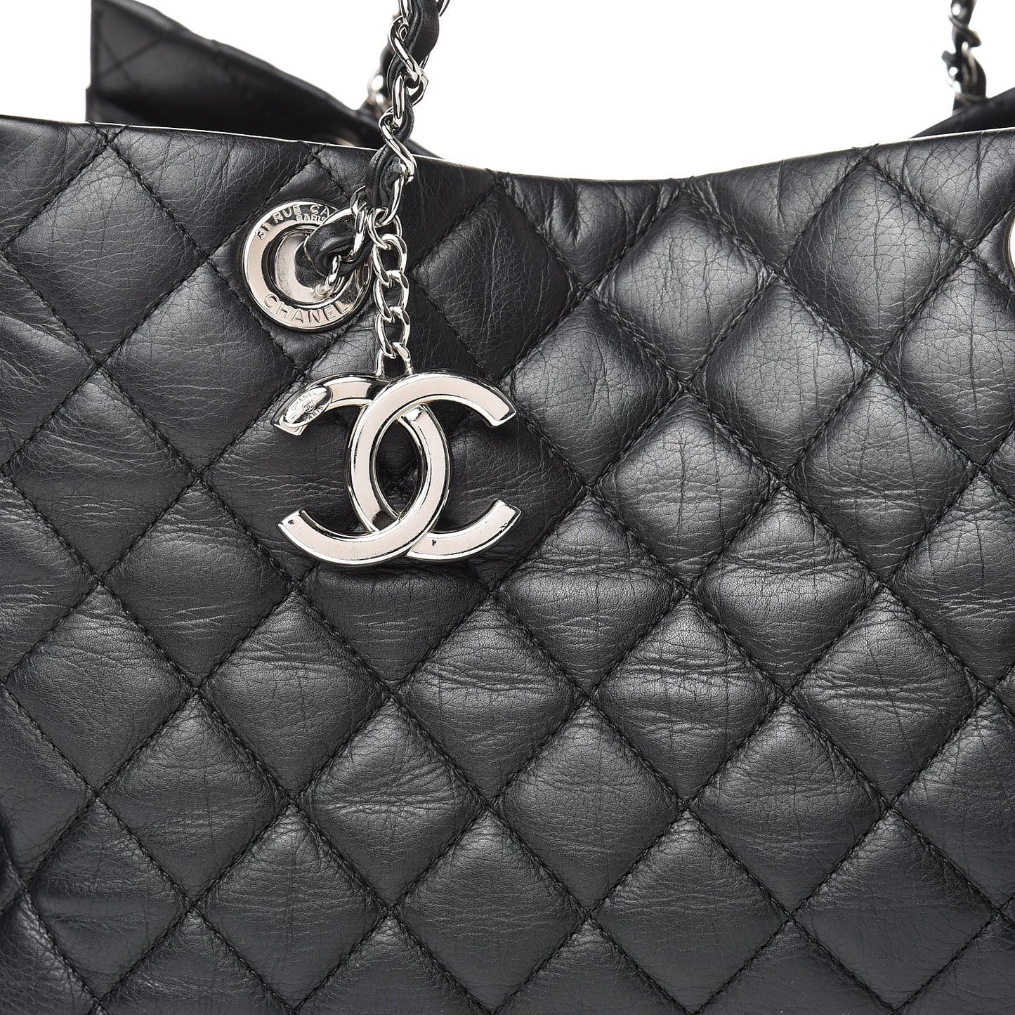 Calfskin Quilted Large Chic and Soft Shopping Tote Black