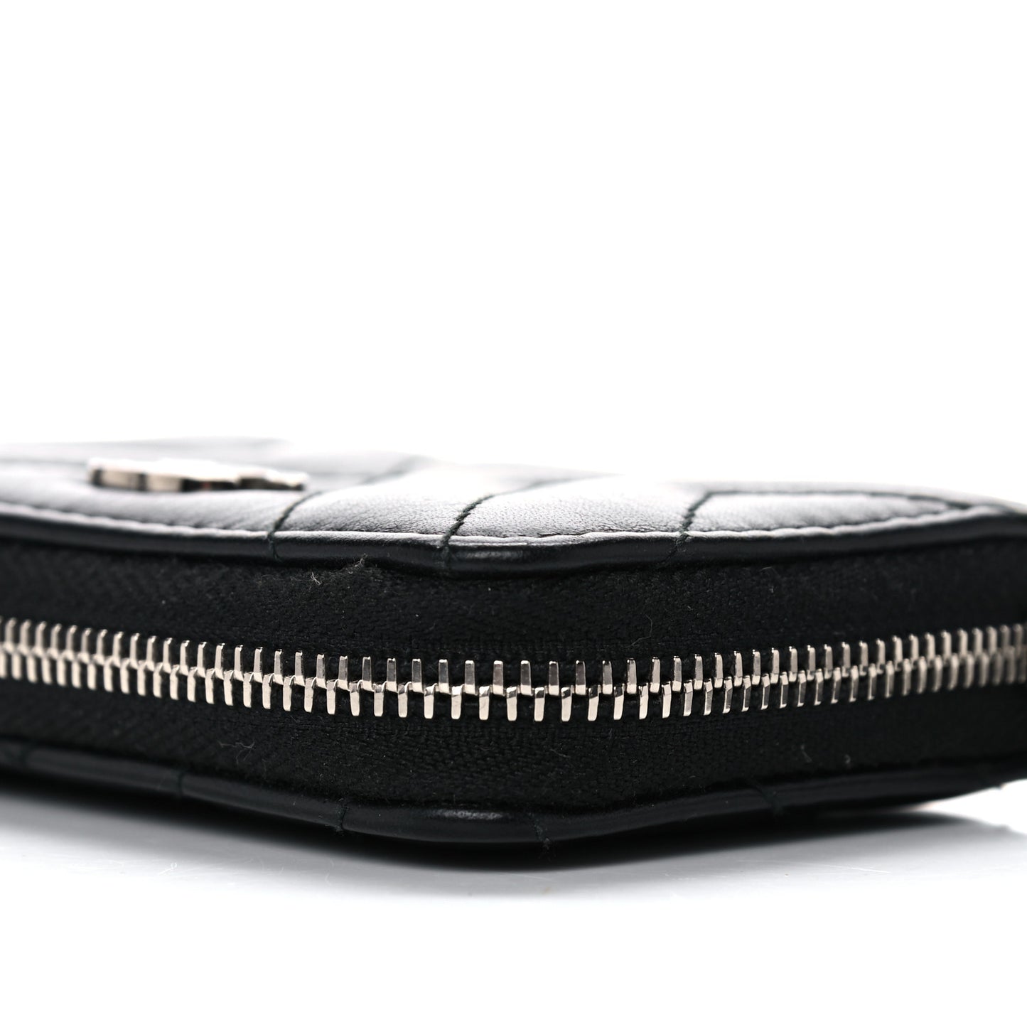 Calfskin Chevron Quilted Tassel Zip Around Coin Purse Black