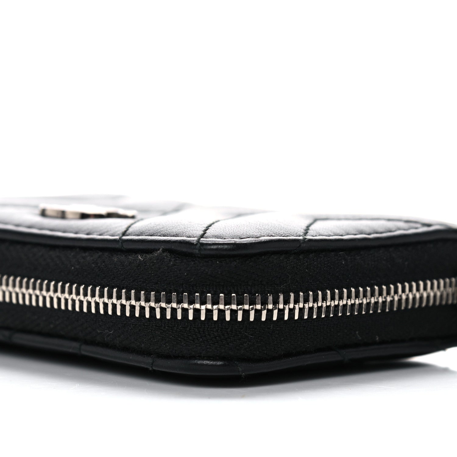 Chanel Calfskin Chevron Quilted Tassel Zip Around Coin Purse Black 10 of 10