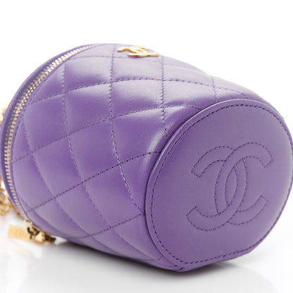 Chanel Lambskin Quilted Afternoon Tea Top Handle Vanity Case With Chain  Dark Purple 9 of 10