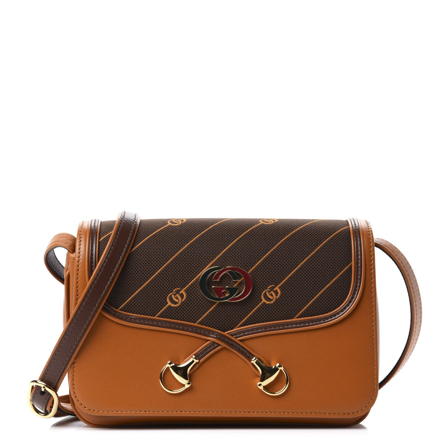 Calfskin Canvas Diagonal GG Rajah Shoulder Bag Brown