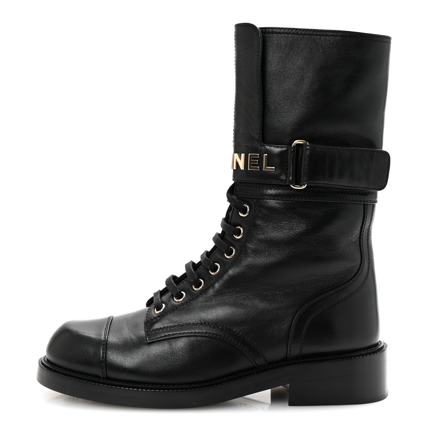 Lambskin Calfskin Lace Up Combat Boots 39 Black
