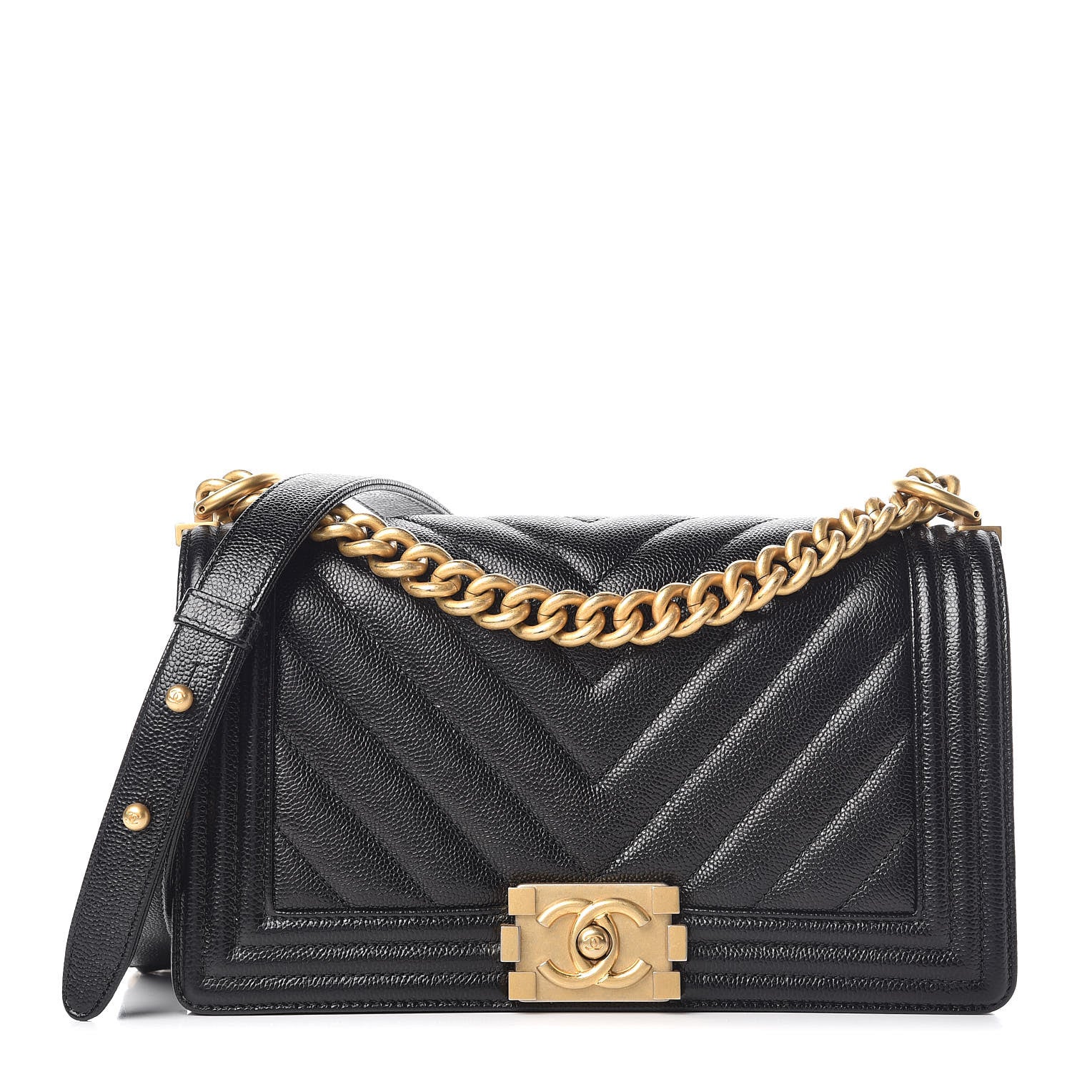 Chanel Caviar Chevron Quilted Medium Boy Flap Black 1 of 11