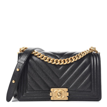 Chanel Caviar Chevron Quilted Medium Boy Flap Black 1 of 11