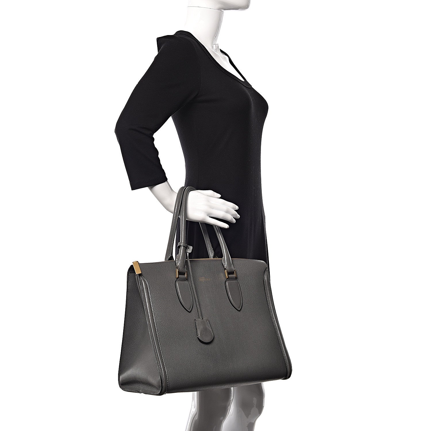 Alexander McQueen Pebbled Calfskin Zip Up Heroine Tote Dark Grey 2 of 11
