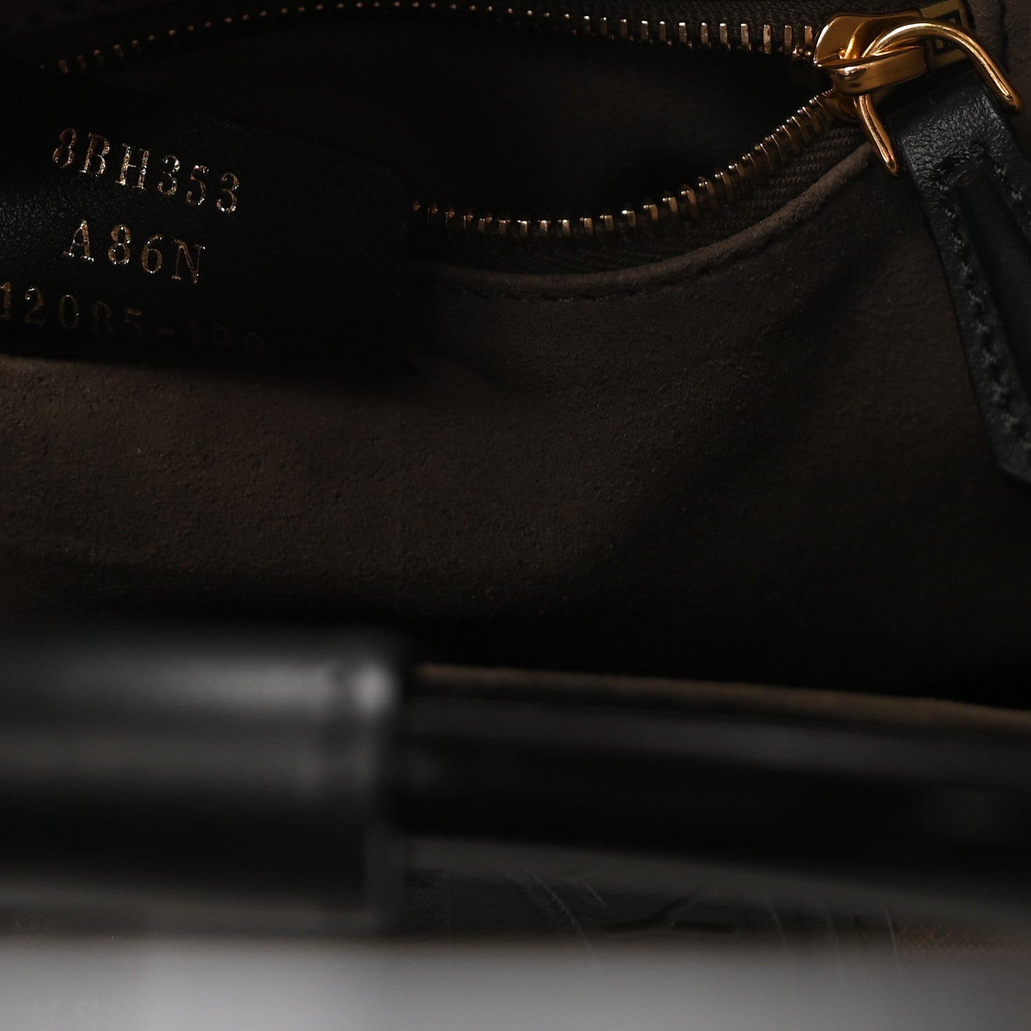 Fendi Glazed Fabric Vitello Century Plexiglass FF 1974 Stamp Patch Small Runaway Shopper Tote Mogano Panna Black 7 of 10