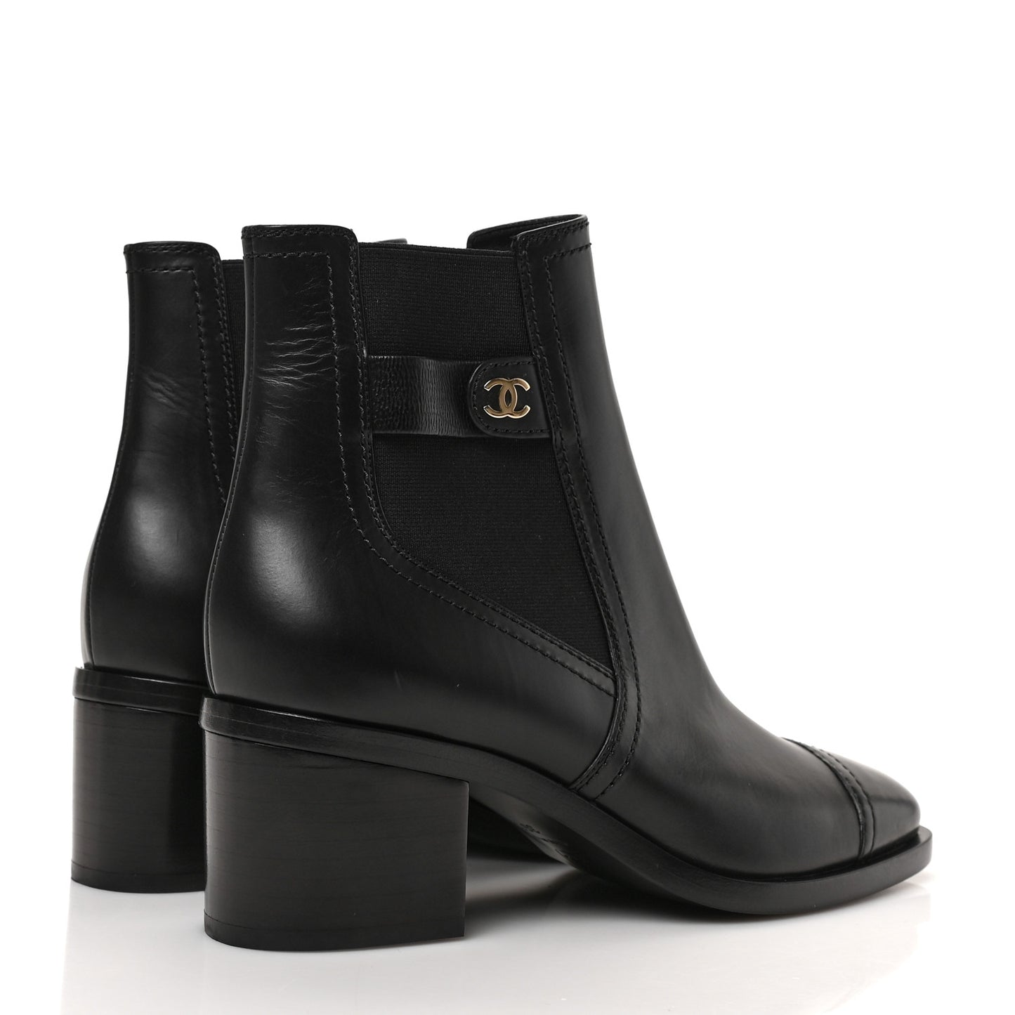 Calfskin Patent Cap Toe Short Boots 36.5 Black