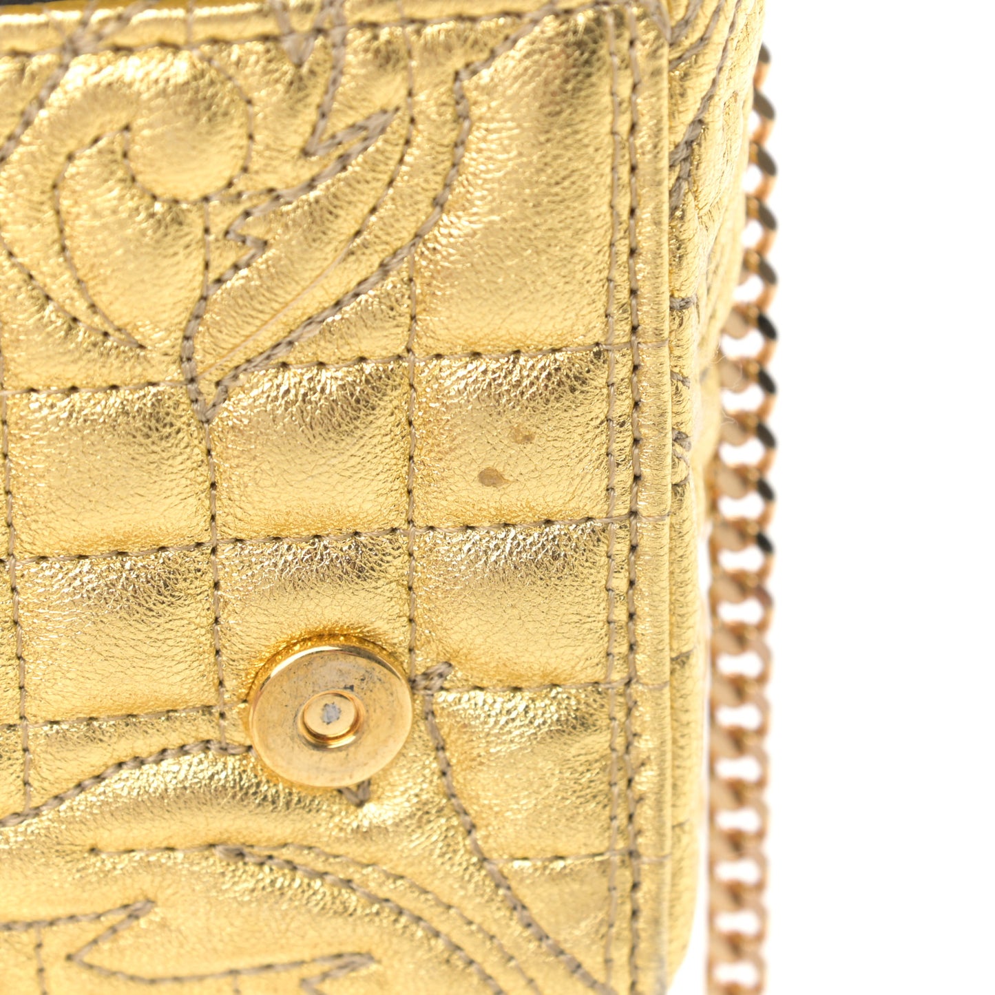 Metallic Nappa Barocco Quilted Medusa Chain Crossbody Gold