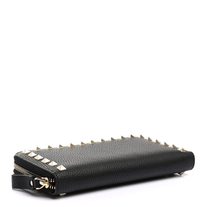 Valentino Garavani Pebbled Calfskin Rockstud Zip Around Wallet Black 4 of 6