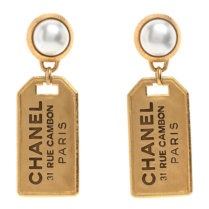 Chanel Pearl CC Tags Drop Earrings Gold 1 of 5