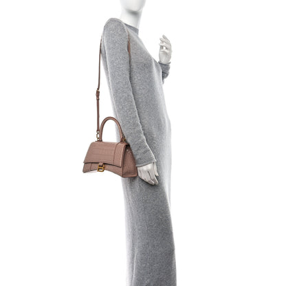 Balenciaga Shiny Calfskin Crocodile Embossed Small Hourglass Top Handle Bag Nude Beige 2 of 13