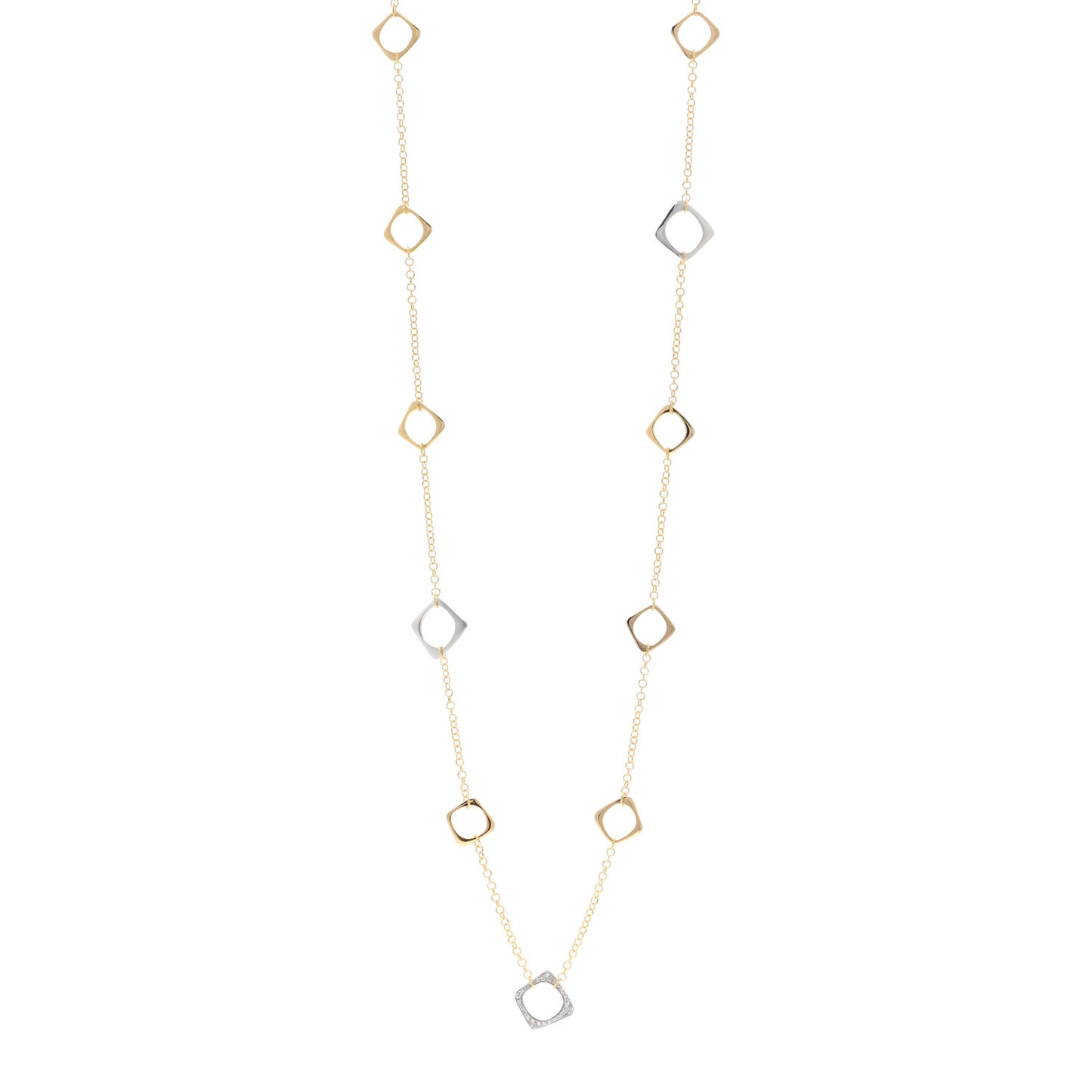 18K Yellow White Gold Diamond Square Station Toggle Necklace