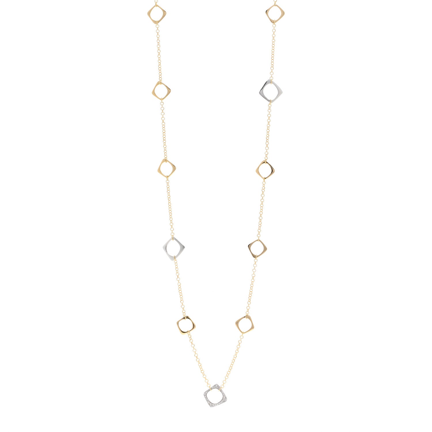 Roberto Coin 18K Yellow White Gold Diamond Square Station Toggle Necklace 1 of 5