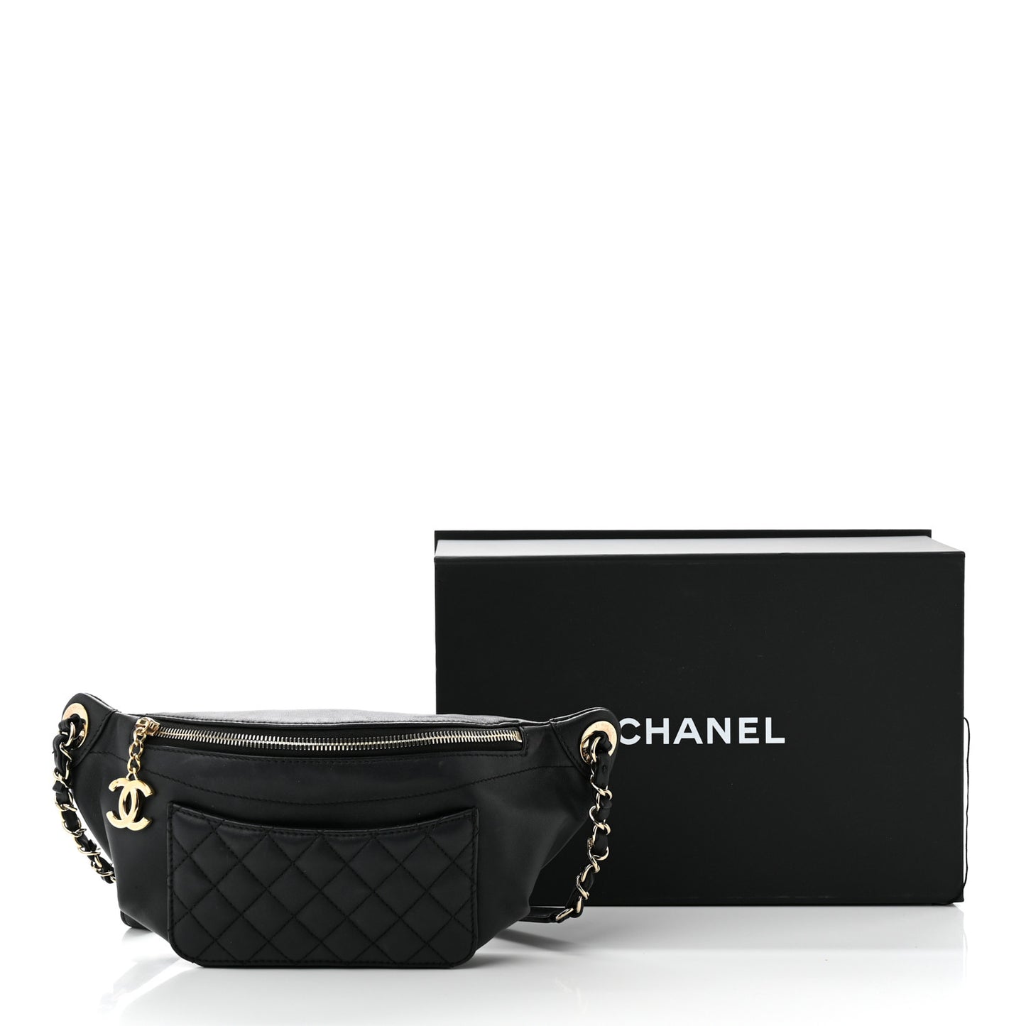 Lambskin Quilted Waist Bag Fanny Pack Black