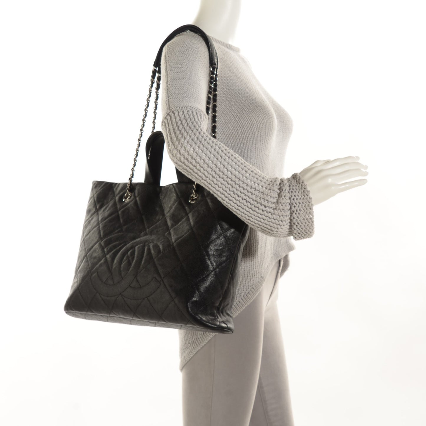 Caviar Quilted Large CC Tote Black