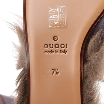 Gucci Malaga Kid Fur Mens Princetown Slippers 7.5 Vintage Bordeaux 7 of 9