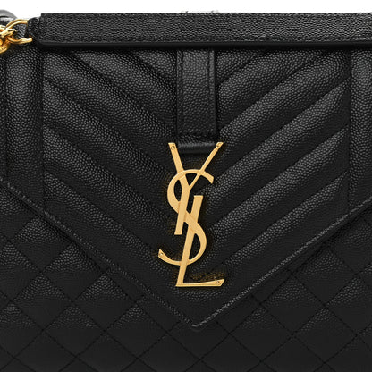 Saint Laurent Grain De Poudre Textured Mixed Matelasse Triquilt Medium Monogram Satchel Black 7 of 9