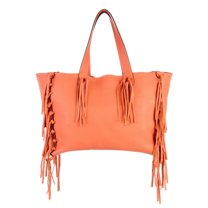 Valentino Garavani Grained Calfskin C-Rockee Fringe Tote Coral 1 of 7