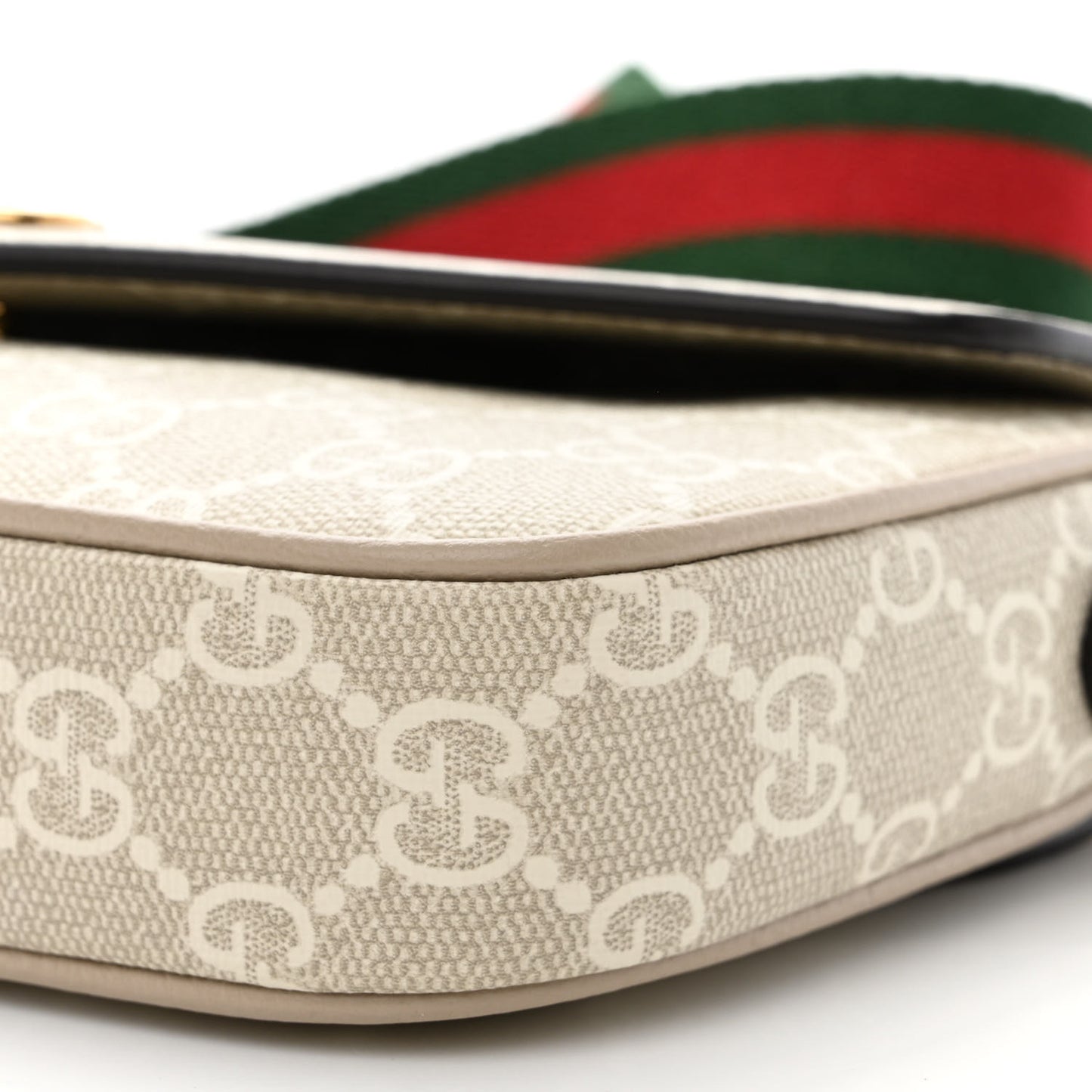GG Supreme Monogram Textured Dollar Calfskin Web Mini Ophidia Envelope Shoulder Bag Beige Mystic White Oatmeal