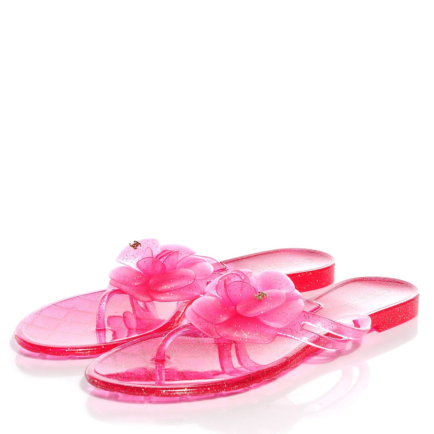 Chanel Jelly Camellia Glitter Thong Sandals Pink 38 3 of 6