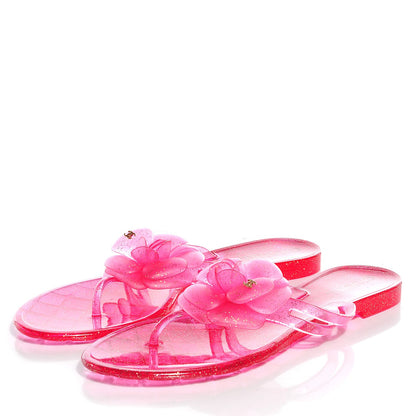 Chanel Jelly Camellia Glitter Thong Sandals Pink 38 3 of 6