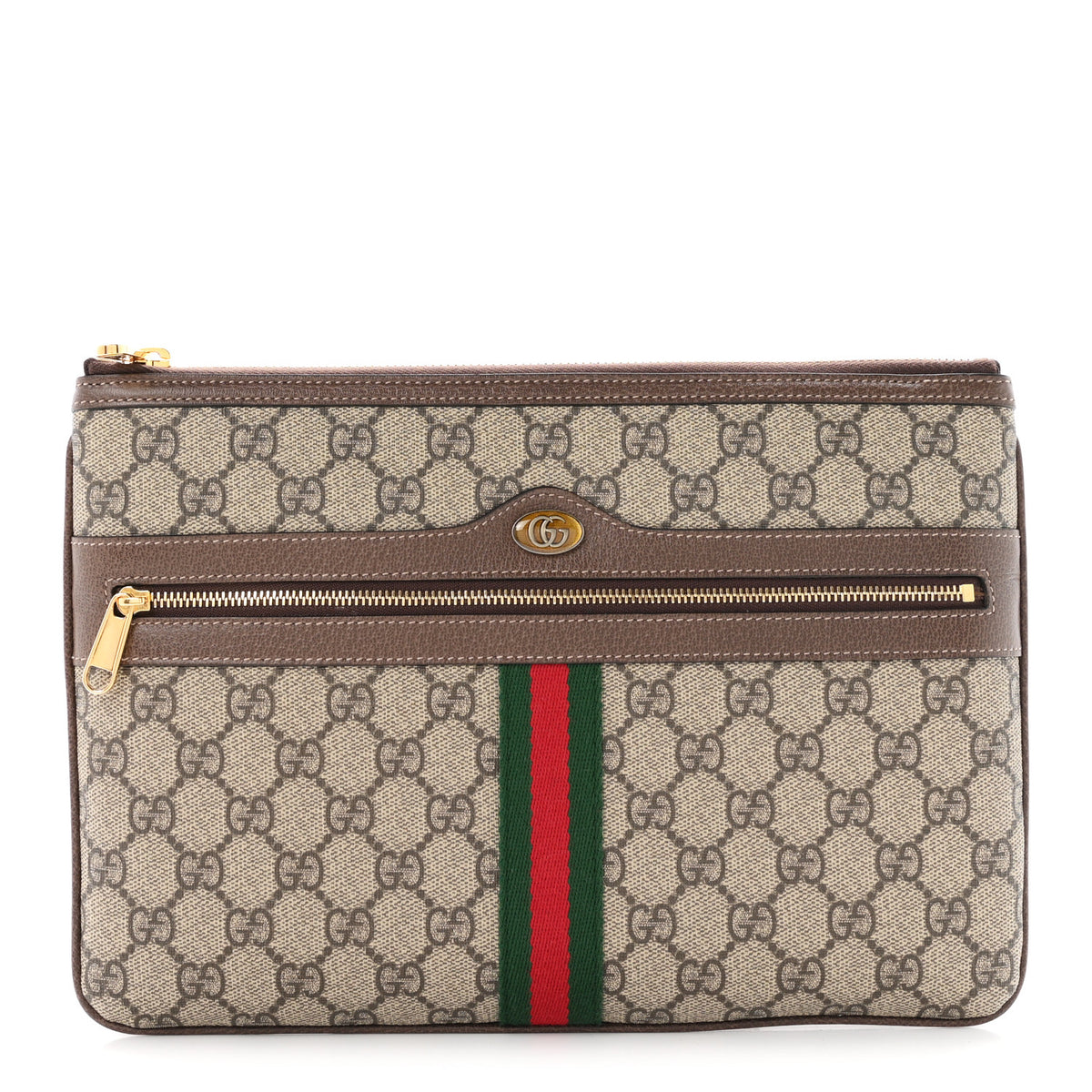 GG Supreme Monogram Large Ophidia Pouch Clutch Brown
