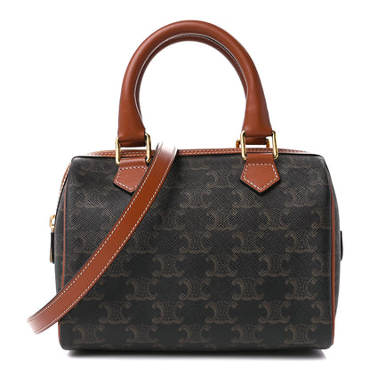 Celine Triomphe Canvas Calfskin Small Boston Bag Tan 1 of 12