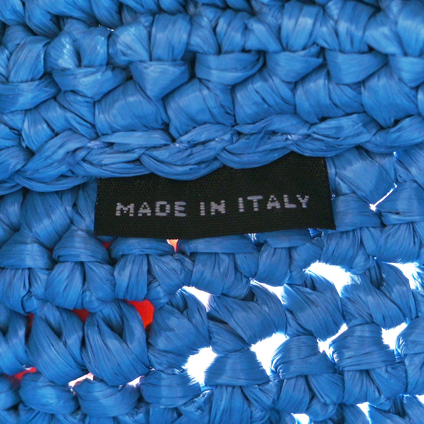 Yarn Raffia Effect Crochet Small Logo Tote Celeste Blue