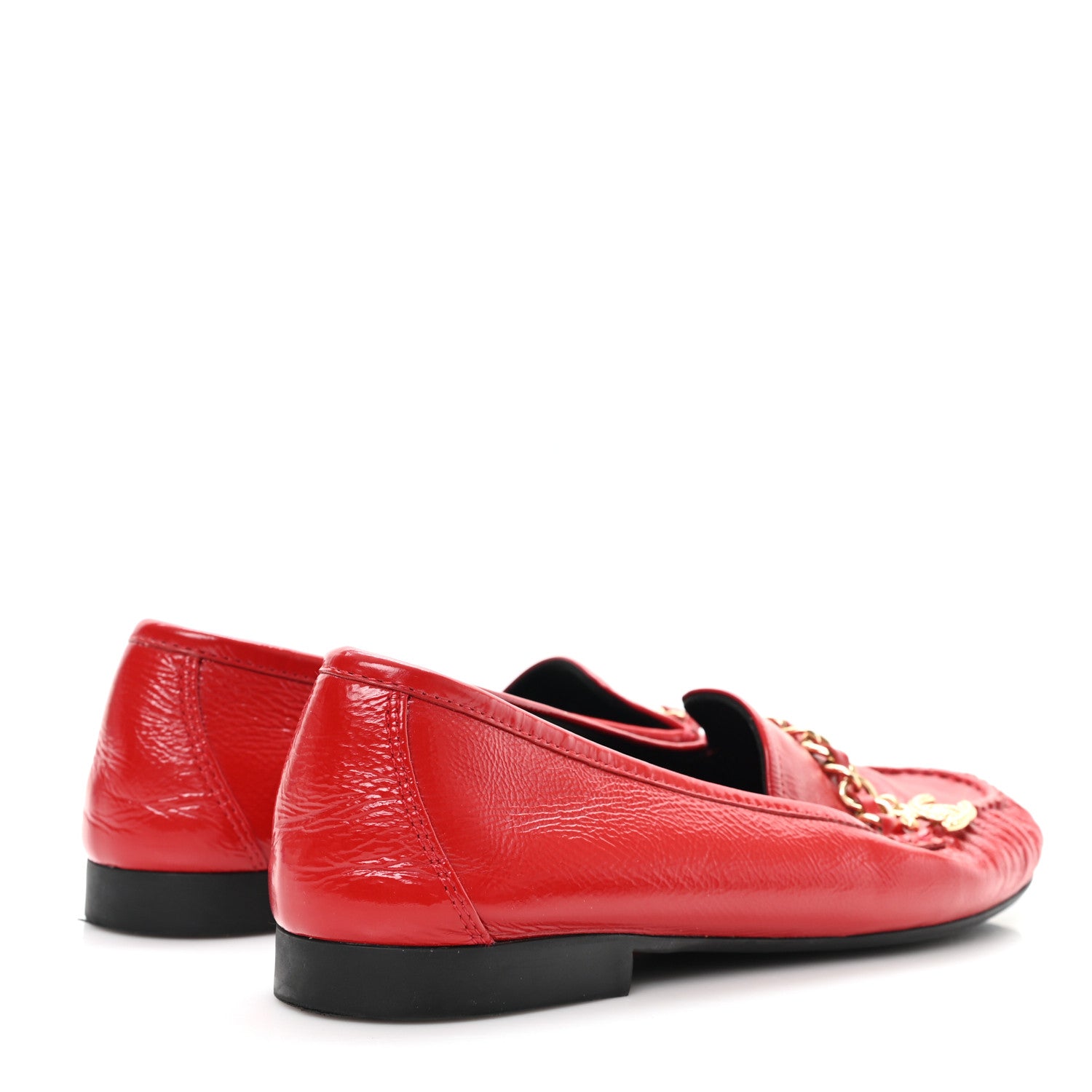 Chanel Crackled Patent Calfskin CC Chain Moccasin Loafers 39 Red 5 of 9
