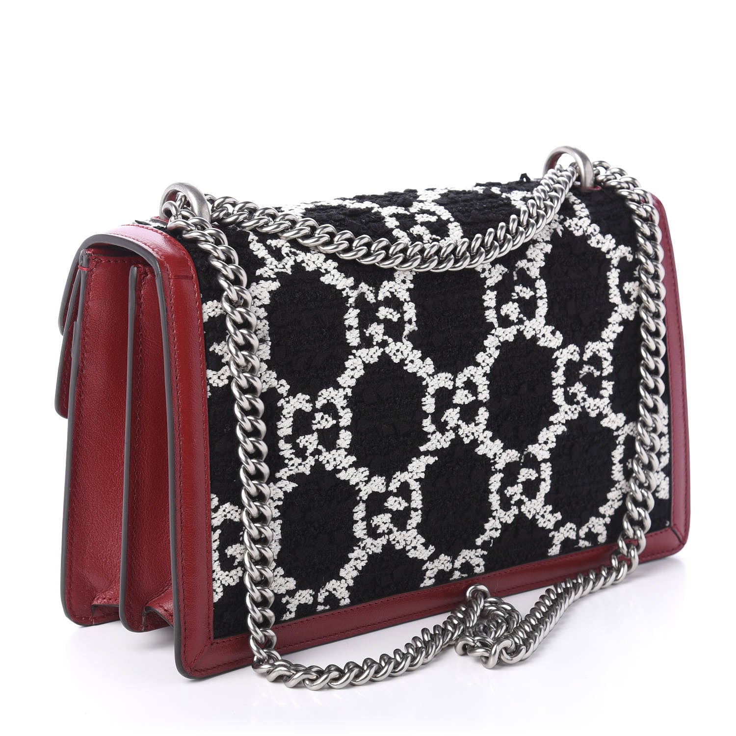 Gucci Tweed GG Monogram Small Dionysus Shoulder Bag Black White Romantic Cherry 3 of 11