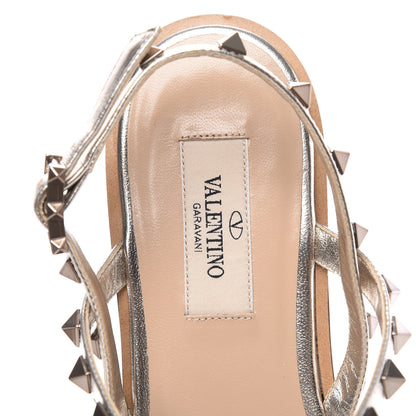 Valentino Garavani Metallic Nappa Rockstud T-Strap Slingback Flat Sandals 39.5 Skin 8 of 10