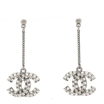 Chanel Baguette Crystal CC Drop Earrings Silver 1 of 3