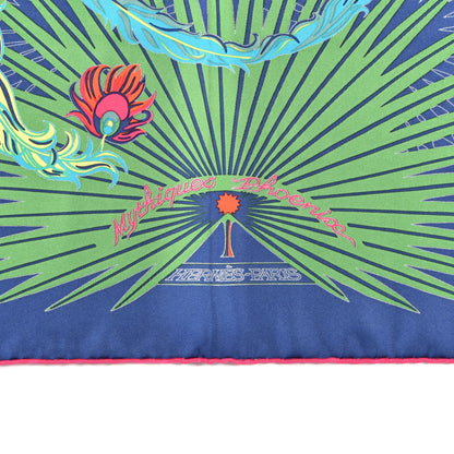 Hermes Silk Mythiques Phoenix Coloriage Scarf 90 Bleu Royal Rose White 2 of 3