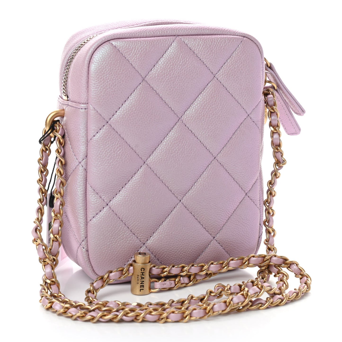 Iridescent Caviar Quilted Vertical My Perfect Camera Case Pink