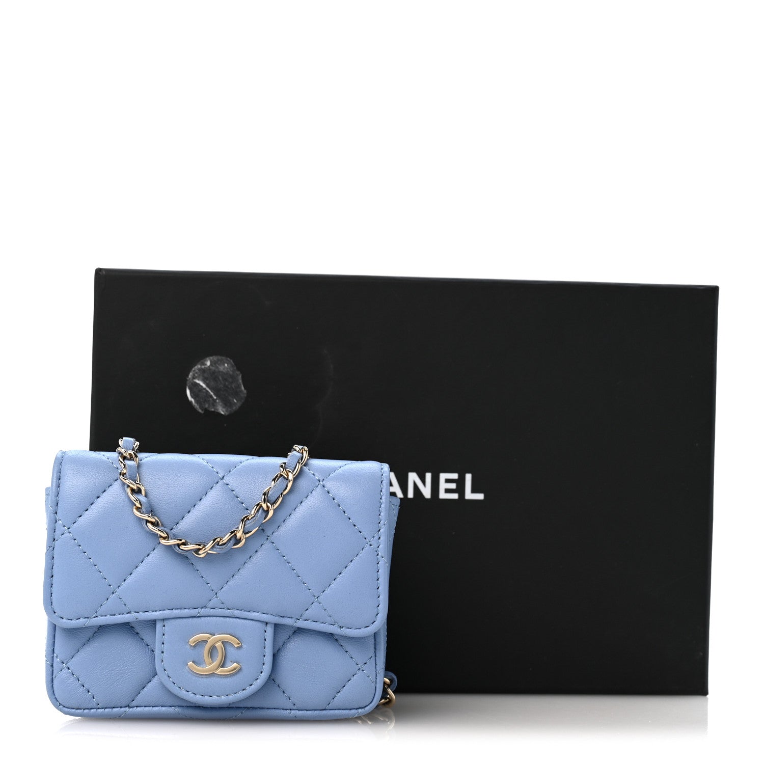 Chanel Lambskin Quilted Mini Chain Belt Bag Blue 10 of 10