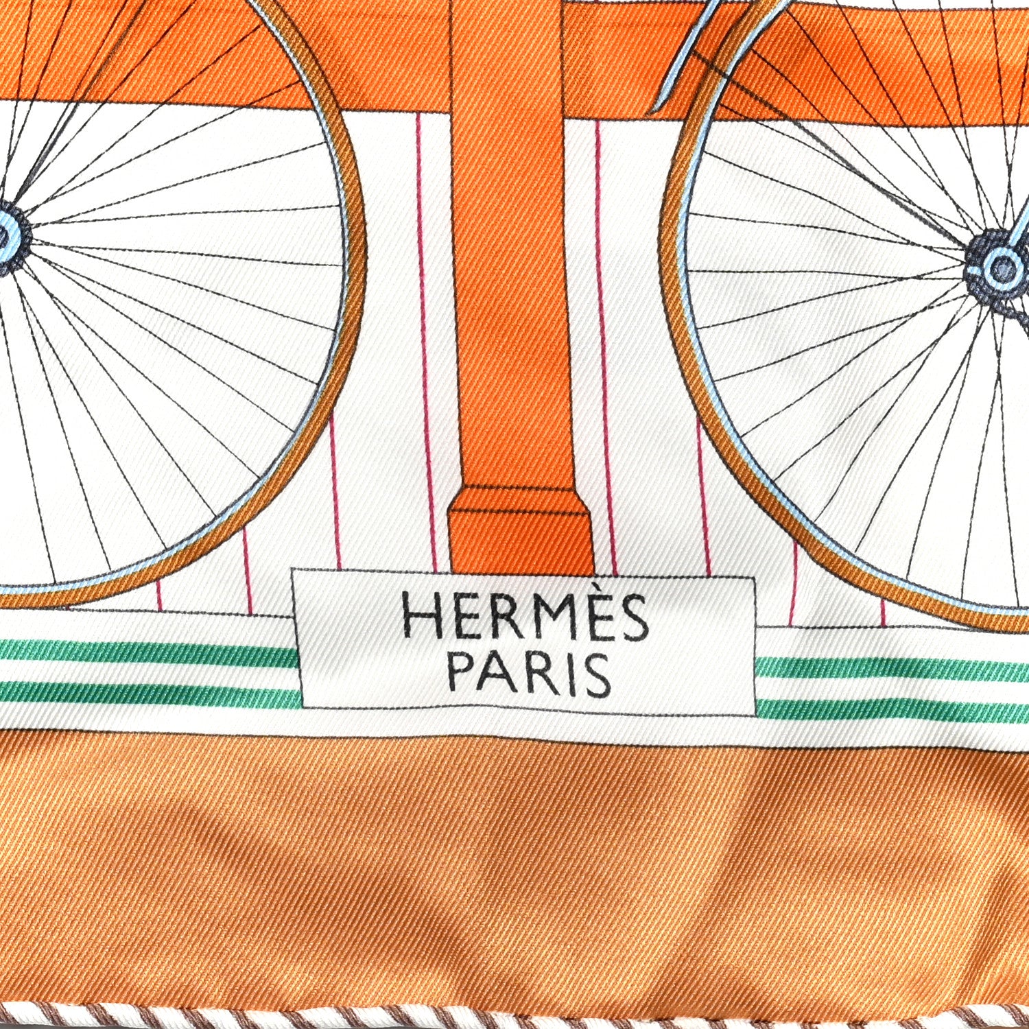 Hermes Silk Vintage Les Becanes Scarf 70 Caramel White Vert