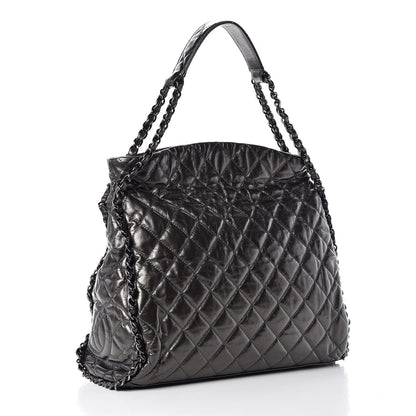 Chanel Metallic Calfskin Quilted Large Chain Me Hobo Dark Grey 3 of 7