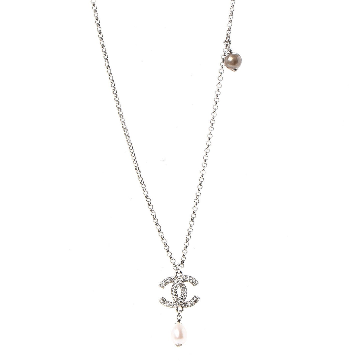 Pearl Crystal CC Drop Necklace