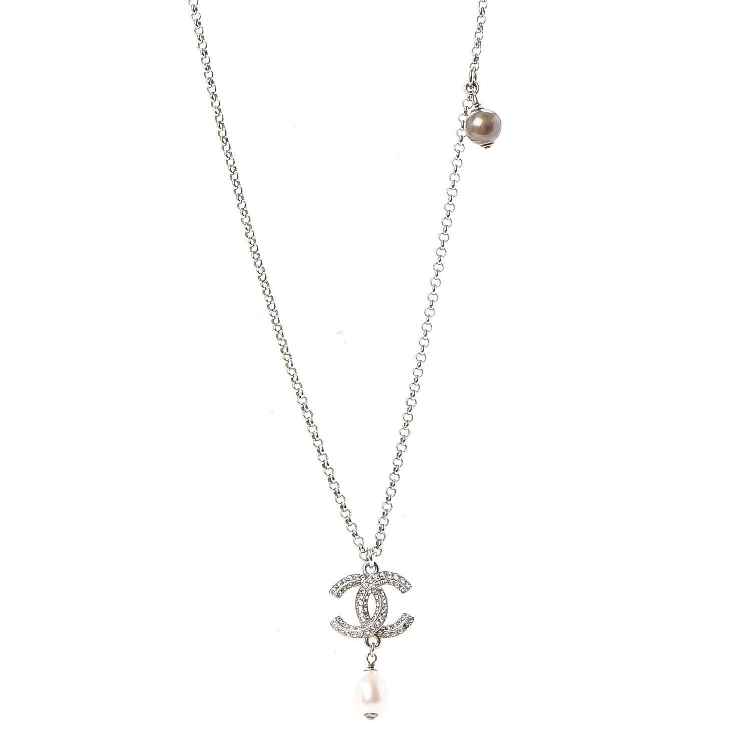 Chanel Pearl Crystal CC Drop Necklace 1 of 8