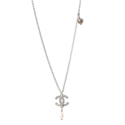 Chanel Pearl Crystal CC Drop Necklace 1 of 8