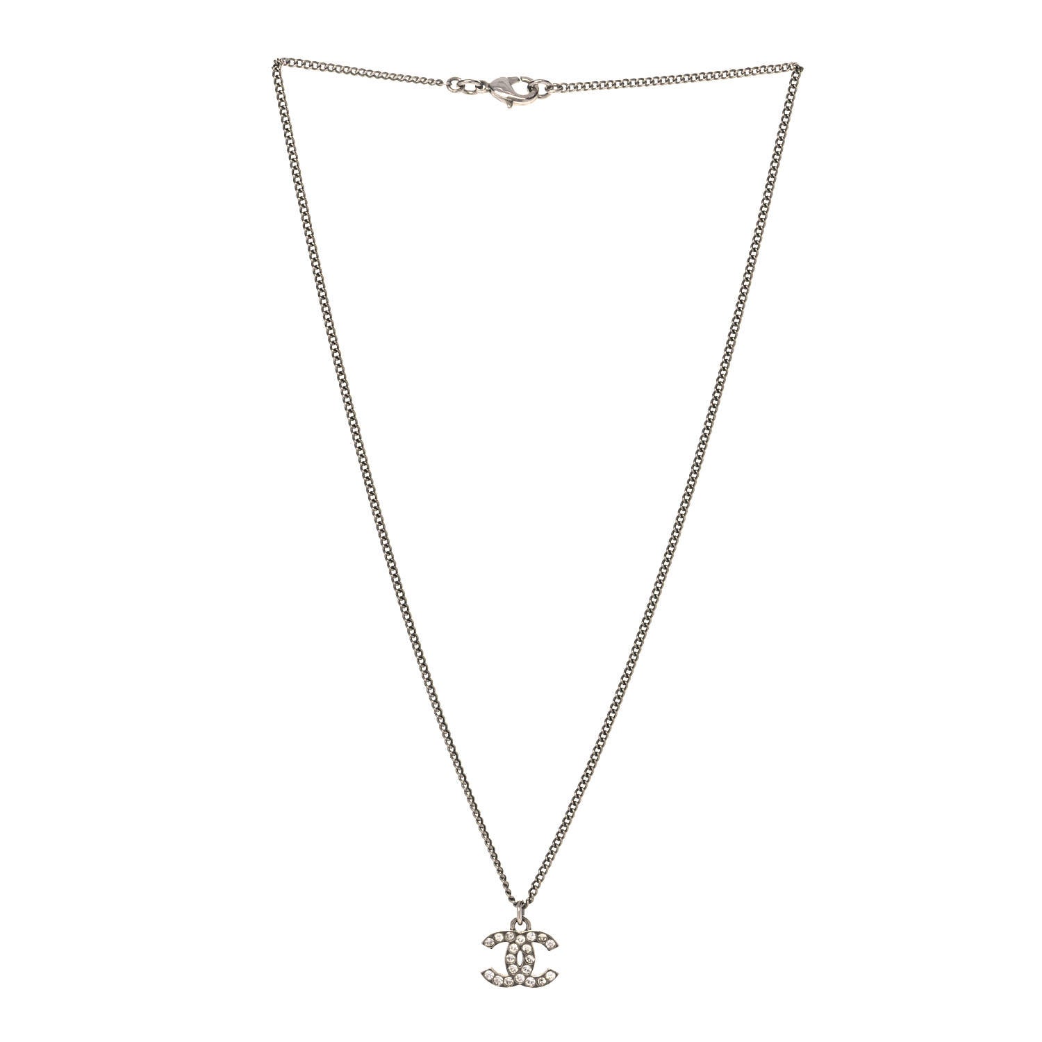 Chanel Crystal Timeless CC Necklace Silver 3 of 6