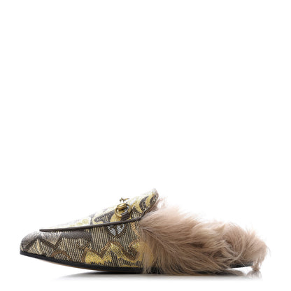 Gucci Brocade Fur Womens Princetown Slippers 37.5 Brown 1 of 8