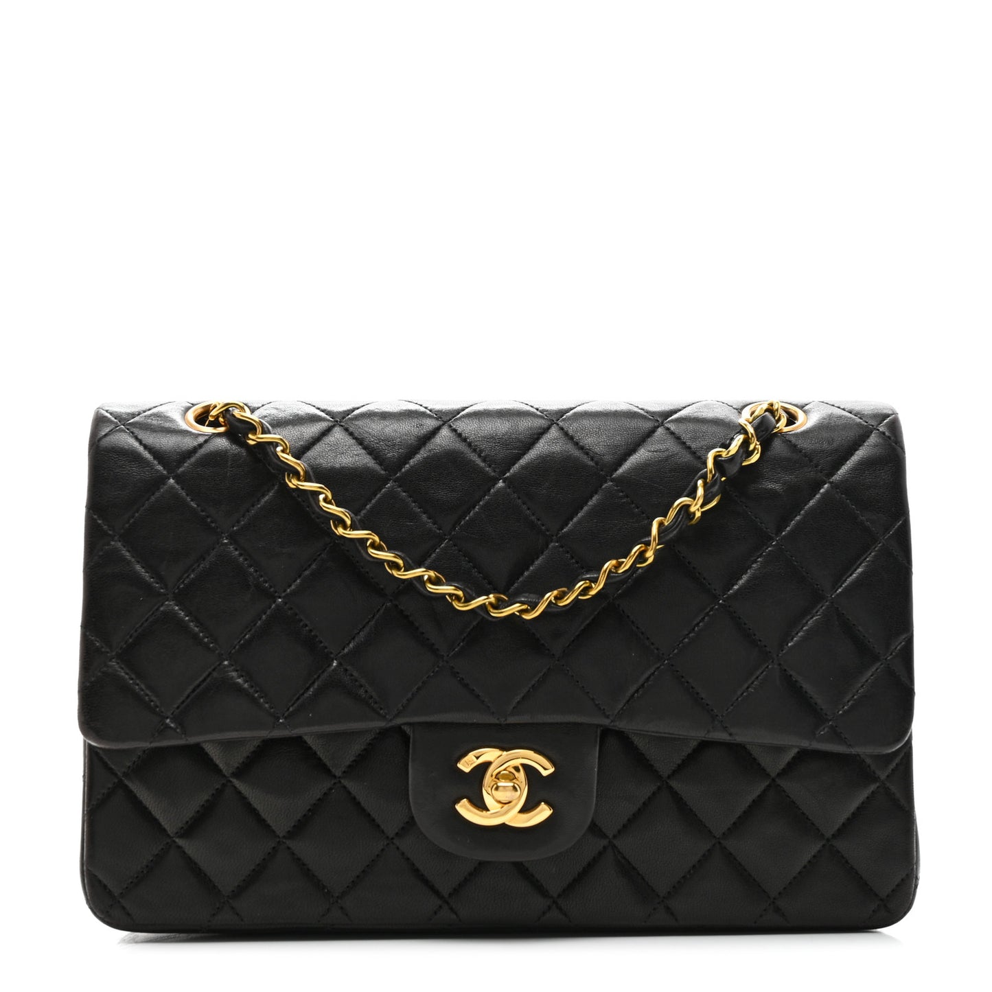 Lambskin Quilted Medium Double Flap Black