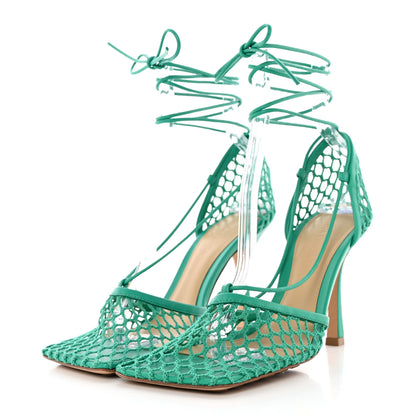 Bottega Veneta Mesh Nappa Stretch Ankle Tie 90mm Sandals 38 Acid Turquoise 3 of 9