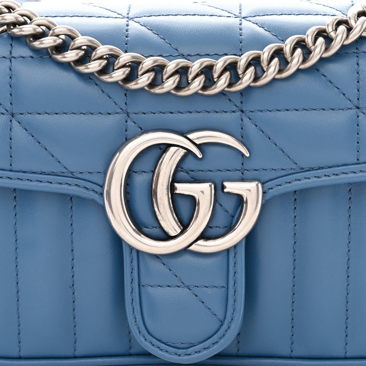 Gucci Calfskin Matelasse Aria Mini GG Marmont Shoulder Bag Clear Blue 8 of 10