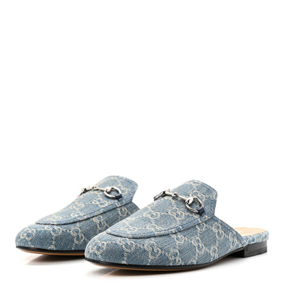 Gucci New Denim GG Malaga Kid Womens Princetown Slippers 37.5 Light Blue Royale 3 of 10
