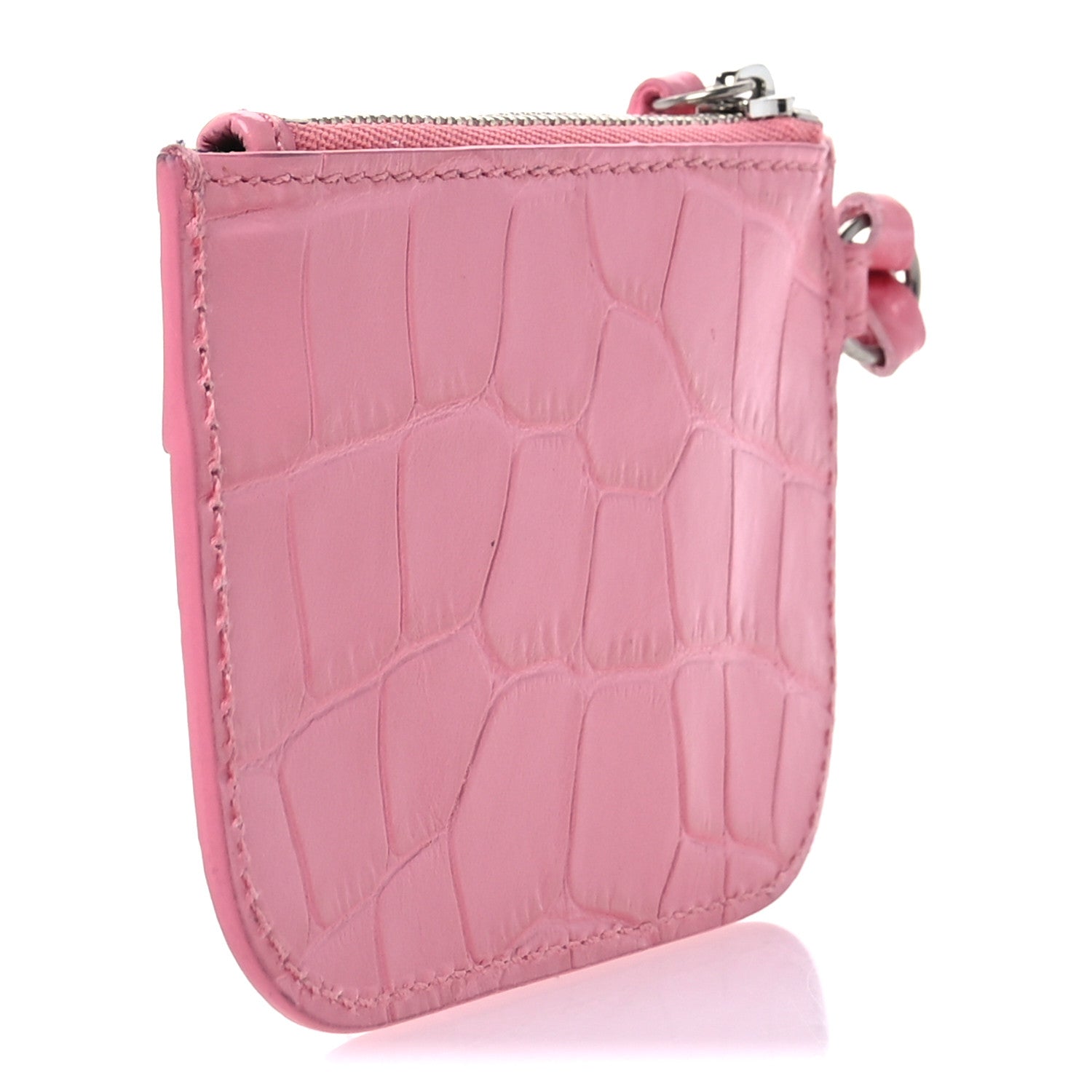 Balenciaga Calfskin Crocodile Embossed Crystal Le Cagole Coin Card Holder Sweet Pink 3 of 7
