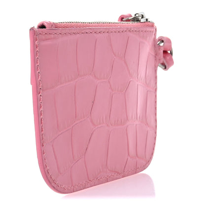Balenciaga Calfskin Crocodile Embossed Crystal Le Cagole Coin Card Holder Sweet Pink 3 of 7