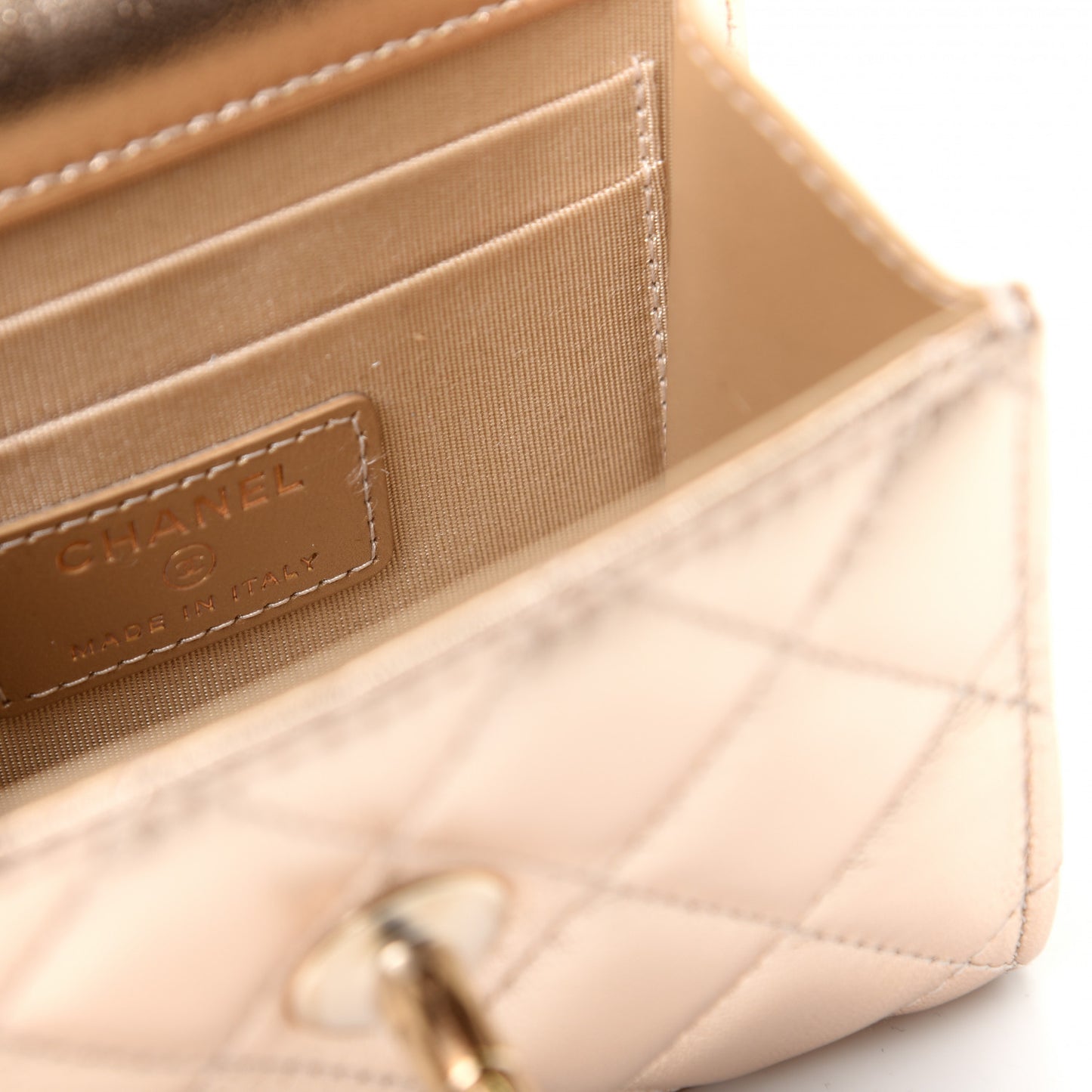 Metallic Lambskin Quilted Mini Trendy CC Clutch With Chain Gold